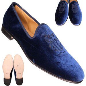NEW Blu Scarpa Italy Men 19.5 Navy Blue Velvet Dress Shoe Slipper Formal Loafers